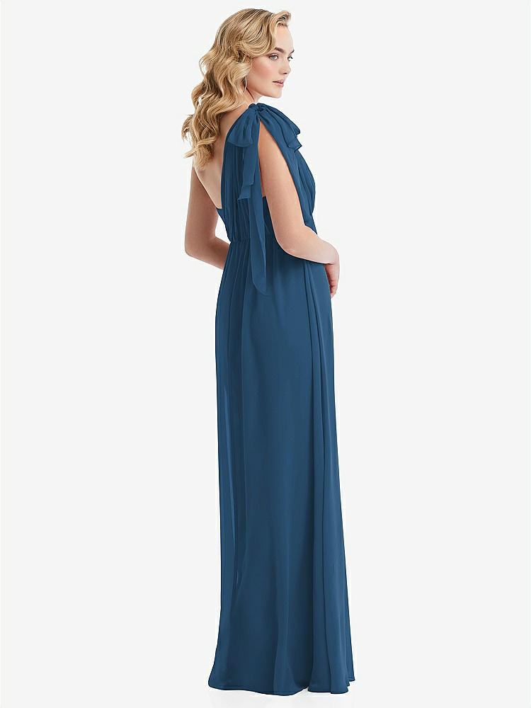 【STYLE: TH095】Empire Waist Shirred Skirt Convertible Sash Tie Maxi Dress【COLOR: Dusk Blue】