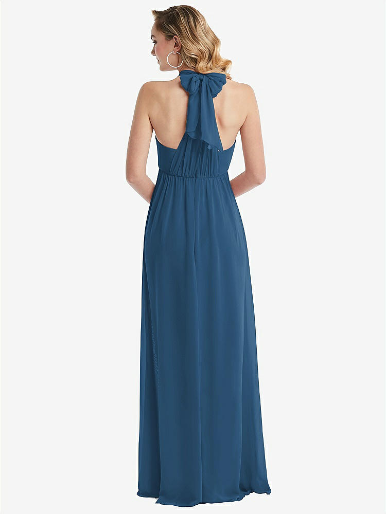 【STYLE: TH095】Empire Waist Shirred Skirt Convertible Sash Tie Maxi Dress【COLOR: Dusk Blue】