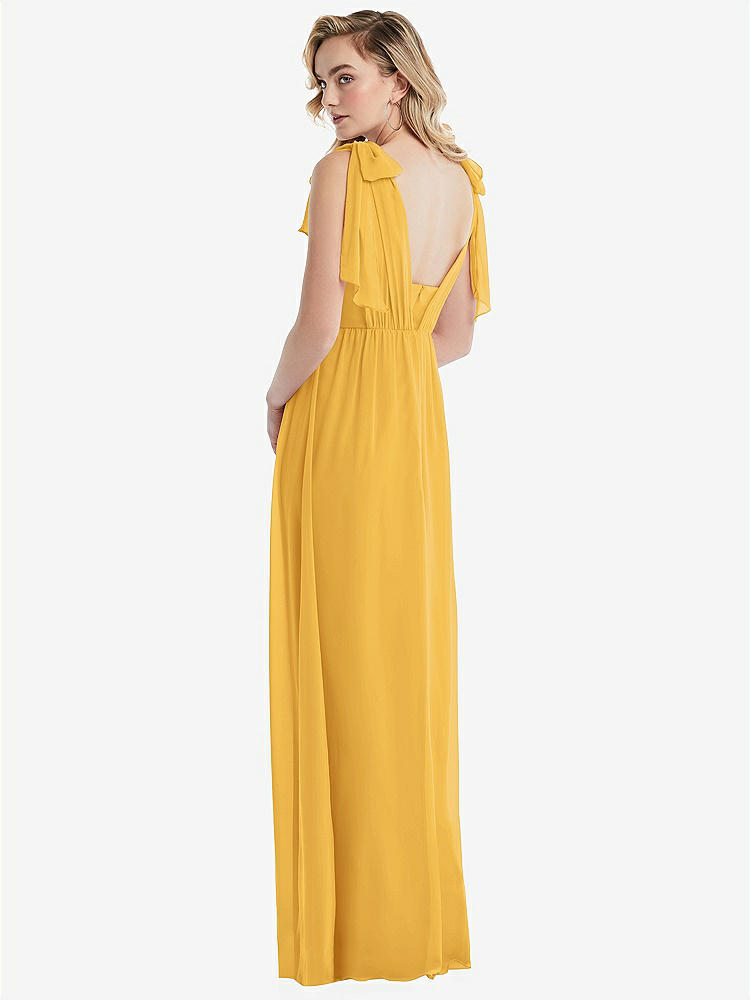 【STYLE: TH095】Empire Waist Shirred Skirt Convertible Sash Tie Maxi Dress【COLOR: NYC Yellow】