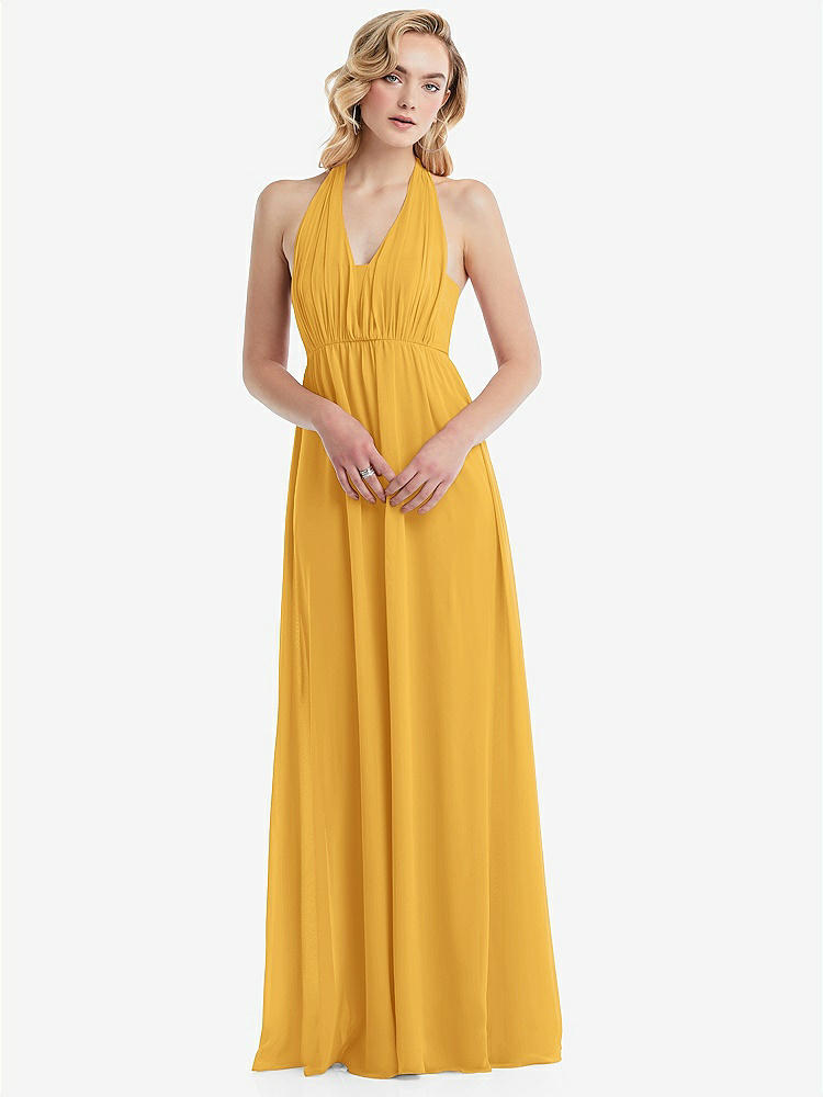【STYLE: TH095】Empire Waist Shirred Skirt Convertible Sash Tie Maxi Dress【COLOR: NYC Yellow】