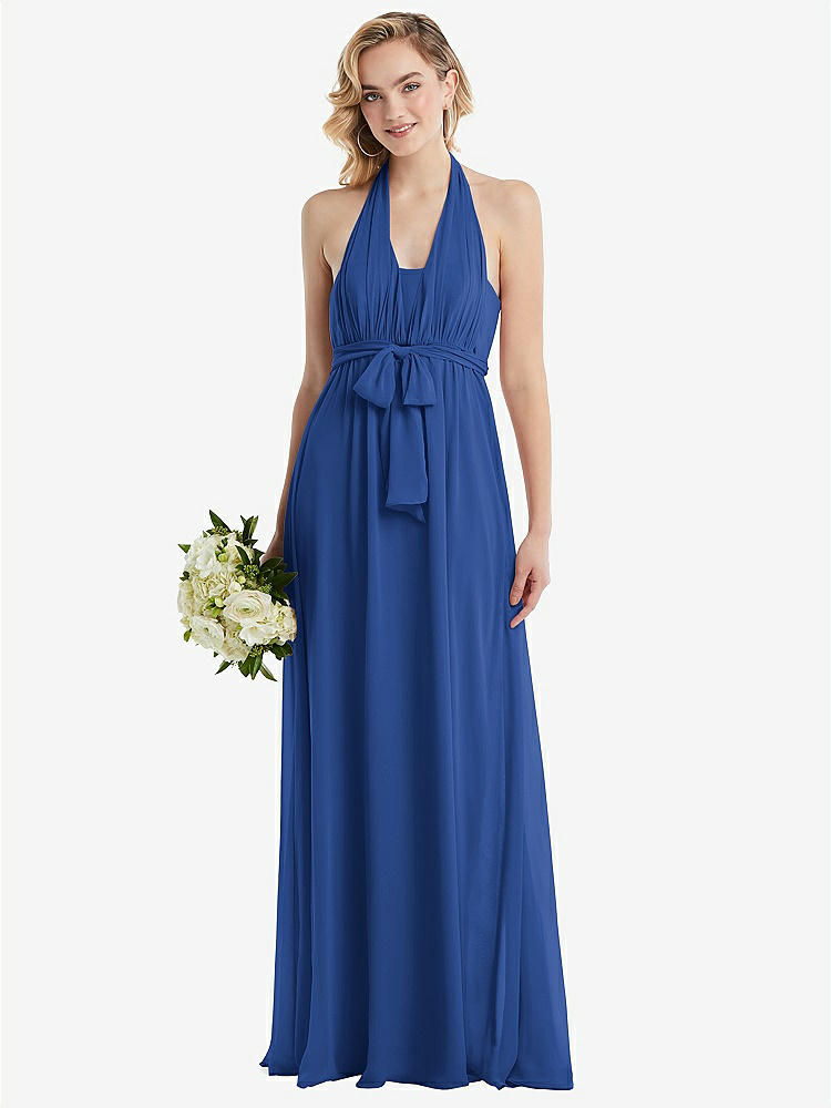 【NEW】【STYLE: TH095】エンパイア ウエスト シャイレッド スカート コンバーチブル サッシ ネクタイ マキシ ドレス【COLOR: Classic Blue】【SIZE: 00-30W】