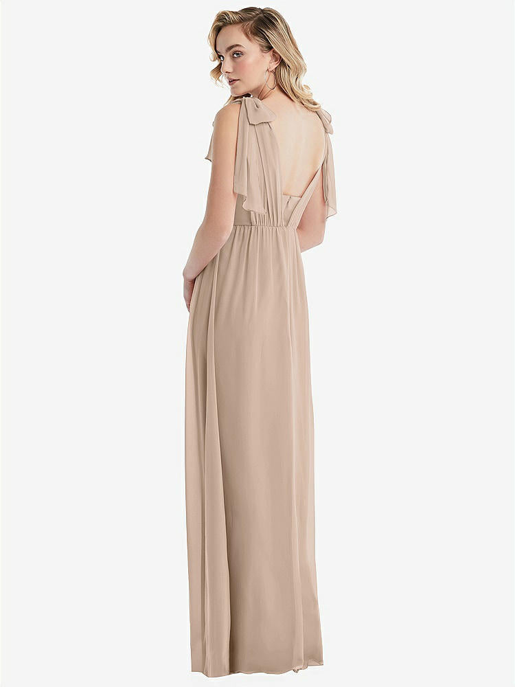【STYLE: TH095】Empire Waist Shirred Skirt Convertible Sash Tie Maxi Dress【COLOR: Topaz】