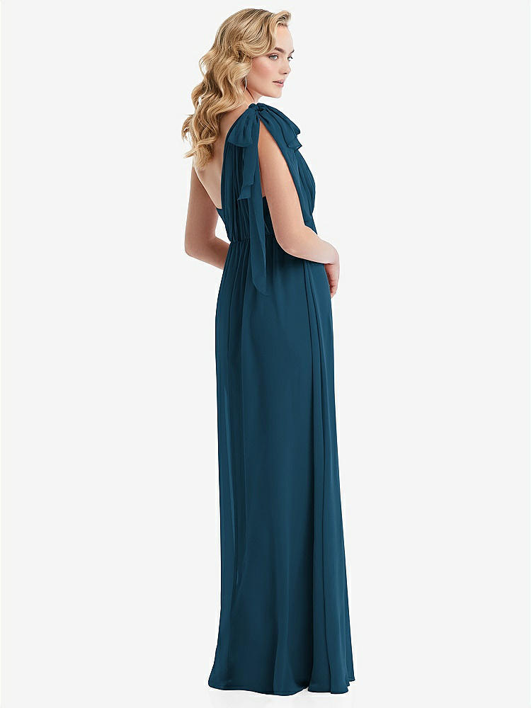 【STYLE: TH095】Empire Waist Shirred Skirt Convertible Sash Tie Maxi Dress【COLOR: Atlantic Blue】