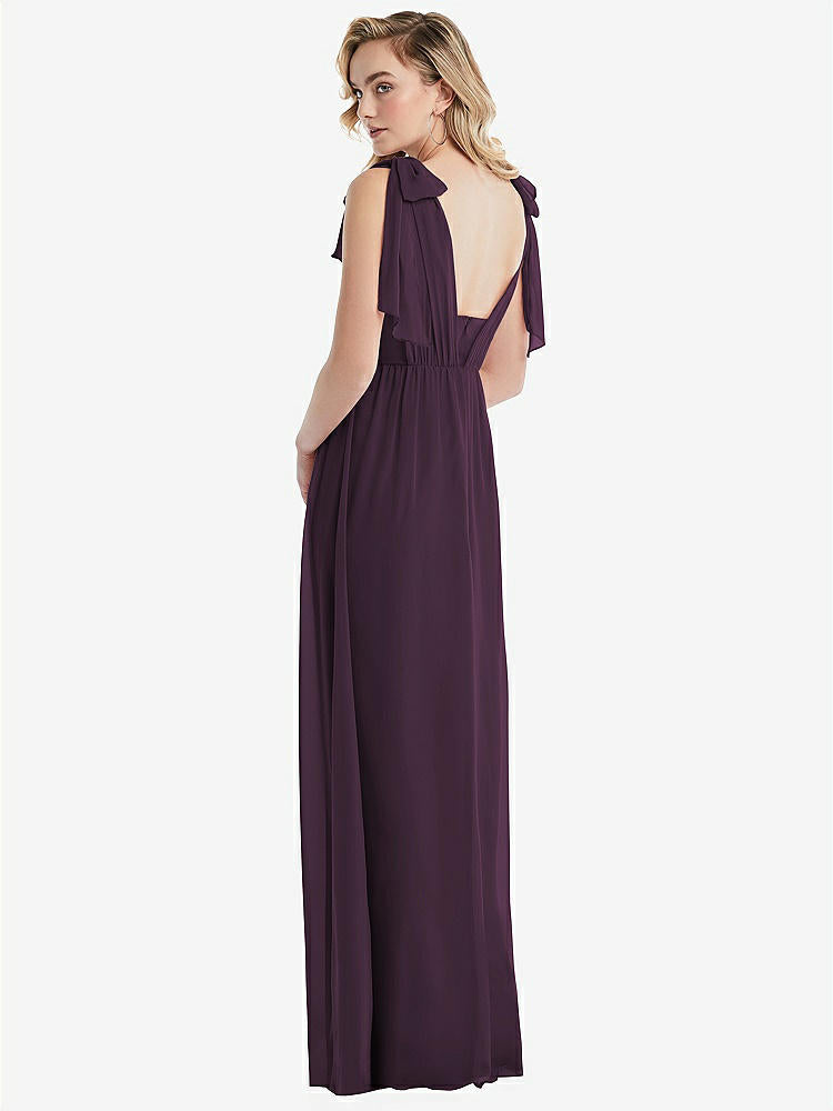 【NEW】【STYLE: TH095】エンパイア ウエスト シャイレッド スカート コンバーチブル サッシ ネクタイ マキシ ドレス【COLOR: Aubergine】【SIZE: 00-30W】