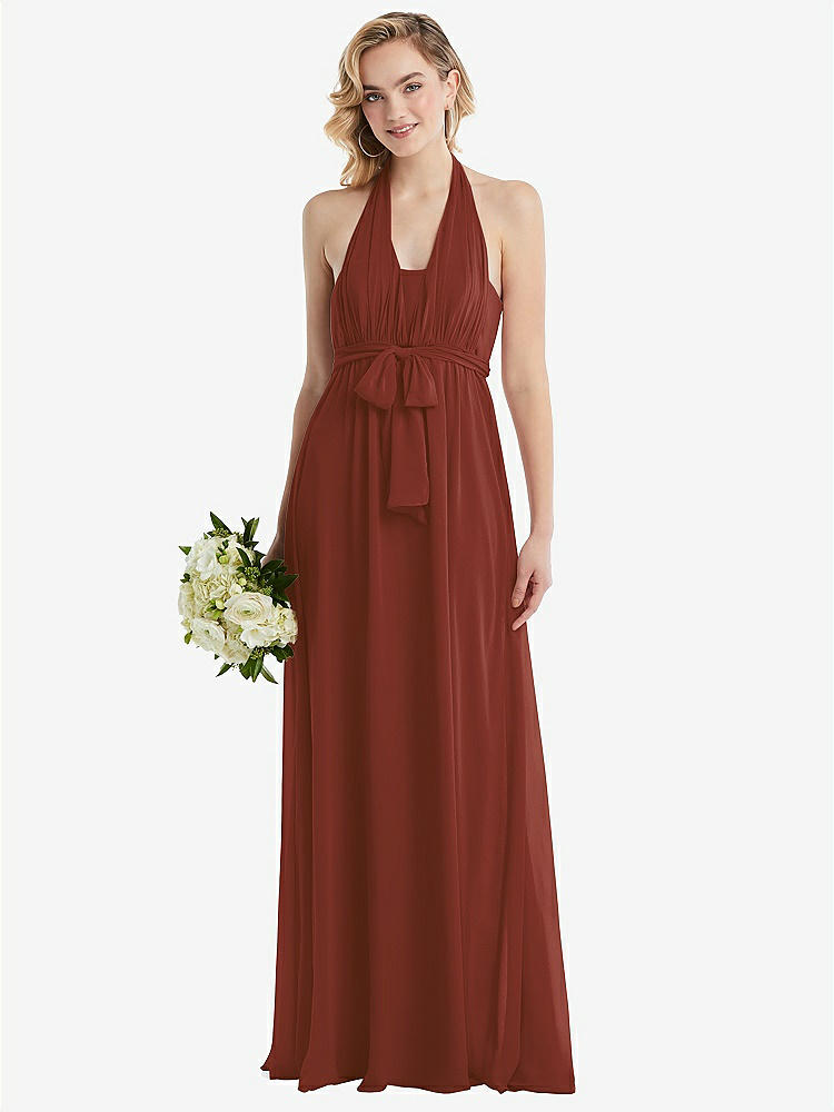 【NEW】【STYLE: TH095】エンパイア ウエスト シャイレッド スカート コンバーチブル サッシ ネクタイ マキシ ドレス【COLOR: Auburn Moon】【SIZE: 00-30W】