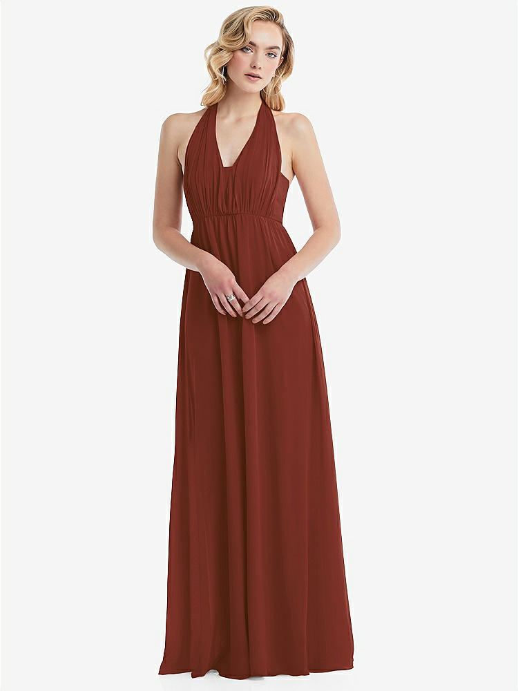 【NEW】【STYLE: TH095】エンパイア ウエスト シャイレッド スカート コンバーチブル サッシ ネクタイ マキシ ドレス【COLOR: Auburn Moon】【SIZE: 00-30W】