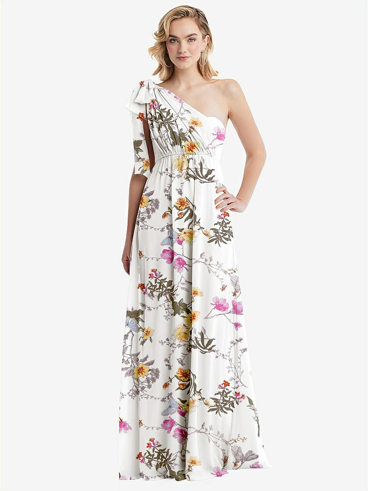 【STYLE: TH095】Empire Waist Shirred Skirt Convertible Sash Tie Maxi Dress【COLOR: Butterfly Botanica Ivory】