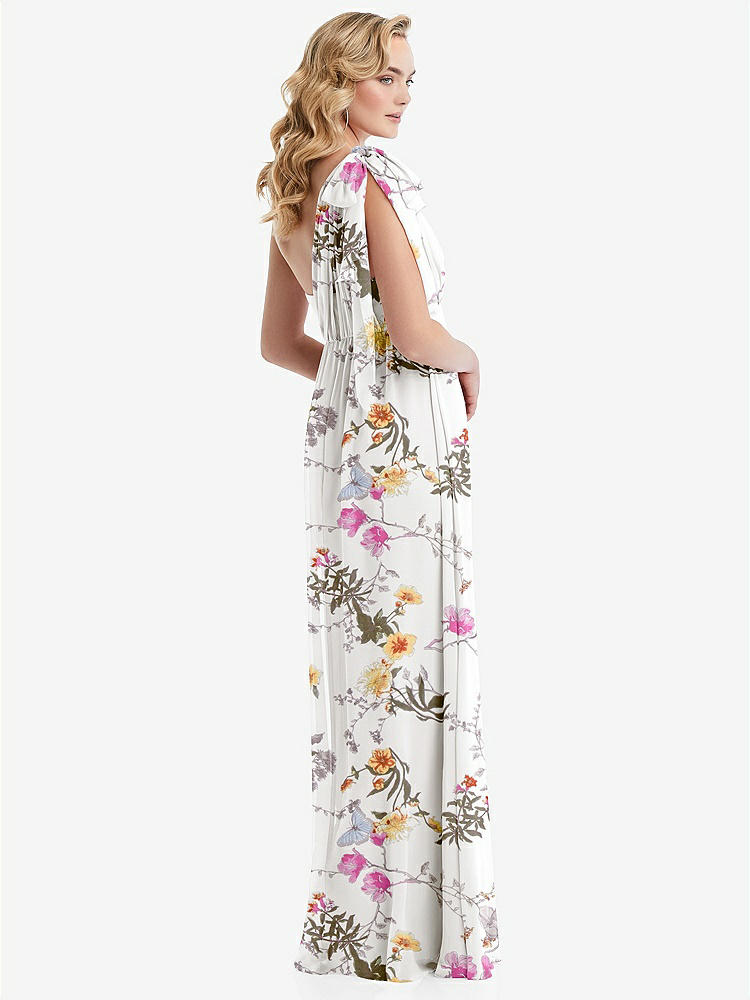 【STYLE: TH095】Empire Waist Shirred Skirt Convertible Sash Tie Maxi Dress【COLOR: Butterfly Botanica Ivory】
