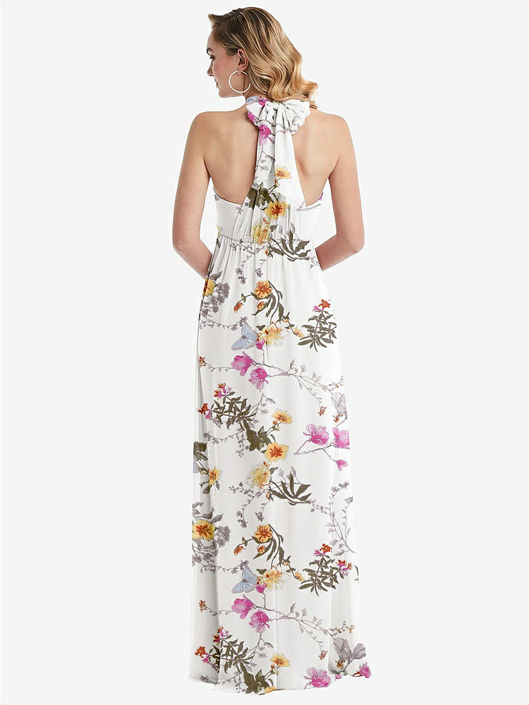 【STYLE: TH095】Empire Waist Shirred Skirt Convertible Sash Tie Maxi Dress【COLOR: Butterfly Botanica Ivory】