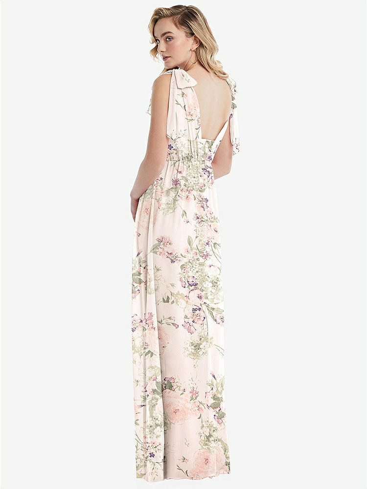 【NEW】【STYLE: TH095】エンパイア ウエスト シャイレッド スカート コンバーチブル サッシ ネクタイ マキシ ドレス【COLOR: Blush Garden】【SIZE: 00-30W】