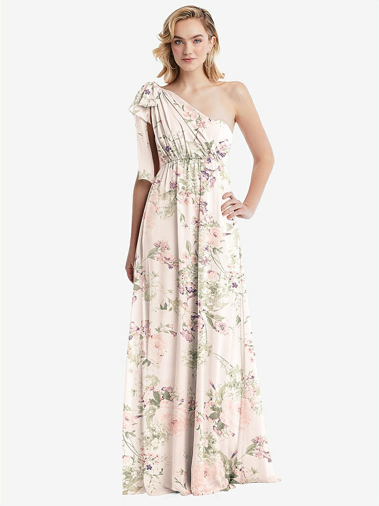 【NEW】【STYLE: TH095】エンパイア ウエスト シャイレッド スカート コンバーチブル サッシ ネクタイ マキシ ドレス【COLOR: Blush Garden】【SIZE: 00-30W】