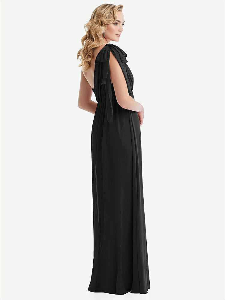 【STYLE: TH095】Empire Waist Shirred Skirt Convertible Sash Tie Maxi Dress【COLOR: Black】