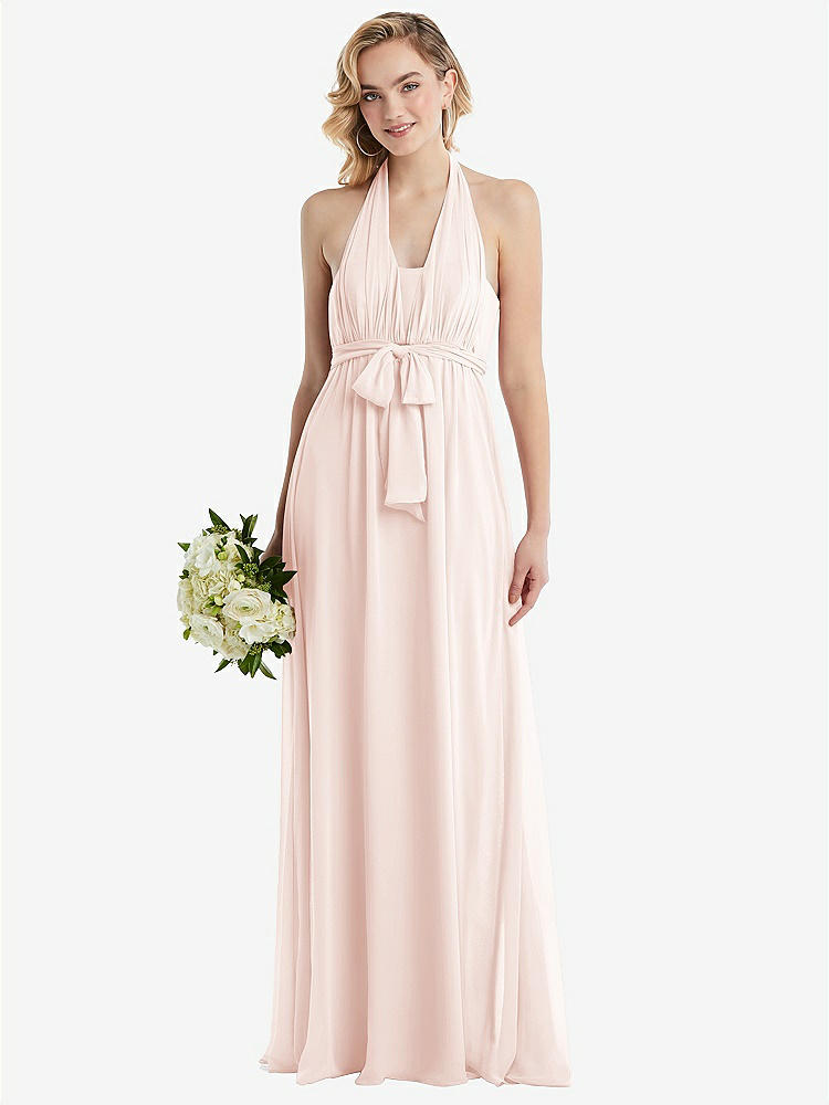 【NEW】【STYLE: TH095】エンパイア ウエスト シャイレッド スカート コンバーチブル サッシ ネクタイ マキシ ドレス【COLOR: Blush】【SIZE: 00-30W】
