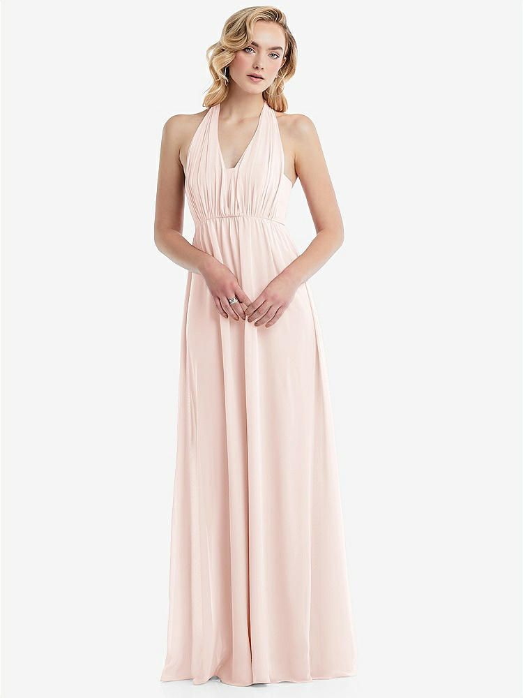 【NEW】【STYLE: TH095】エンパイア ウエスト シャイレッド スカート コンバーチブル サッシ ネクタイ マキシ ドレス【COLOR: Blush】【SIZE: 00-30W】