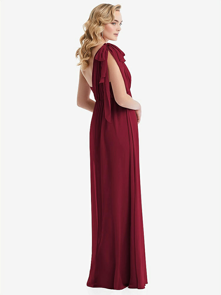 【STYLE: TH095】Empire Waist Shirred Skirt Convertible Sash Tie Maxi Dress【COLOR: Burgundy】