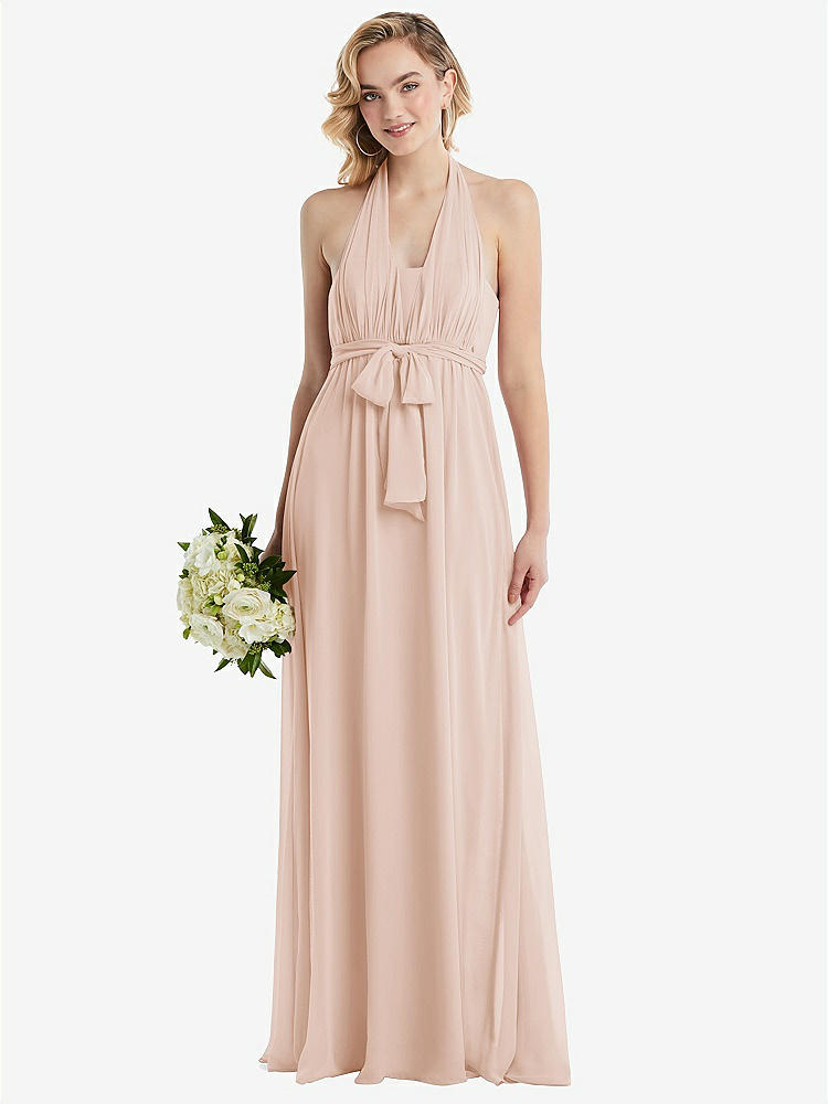 【NEW】【STYLE: TH095】エンパイア ウエスト シャイレッド スカート コンバーチブル サッシ ネクタイ マキシ ドレス【COLOR: Cameo】【SIZE: 00-30W】
