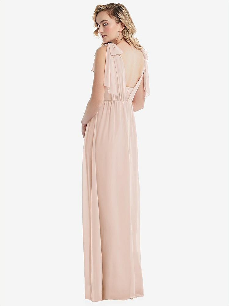 【NEW】【STYLE: TH095】エンパイア ウエスト シャイレッド スカート コンバーチブル サッシ ネクタイ マキシ ドレス【COLOR: Cameo】【SIZE: 00-30W】