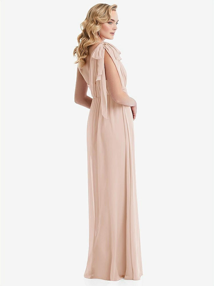 【NEW】【STYLE: TH095】エンパイア ウエスト シャイレッド スカート コンバーチブル サッシ ネクタイ マキシ ドレス【COLOR: Cameo】【SIZE: 00-30W】