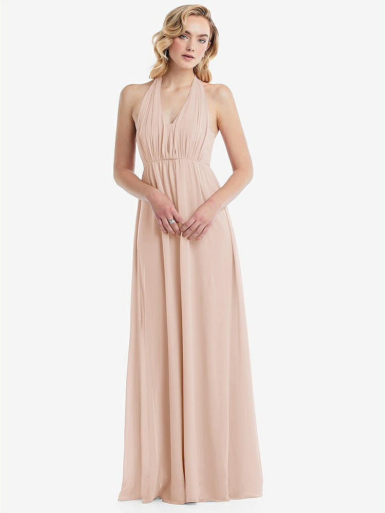 【NEW】【STYLE: TH095】エンパイア ウエスト シャイレッド スカート コンバーチブル サッシ ネクタイ マキシ ドレス【COLOR: Cameo】【SIZE: 00-30W】