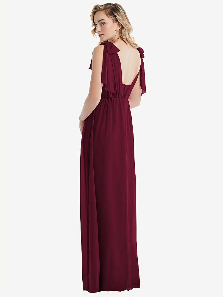 【STYLE: TH095】Empire Waist Shirred Skirt Convertible Sash Tie Maxi Dress【COLOR: Cabernet】