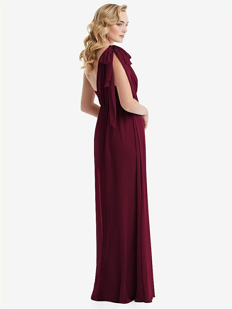 【STYLE: TH095】Empire Waist Shirred Skirt Convertible Sash Tie Maxi Dress【COLOR: Cabernet】