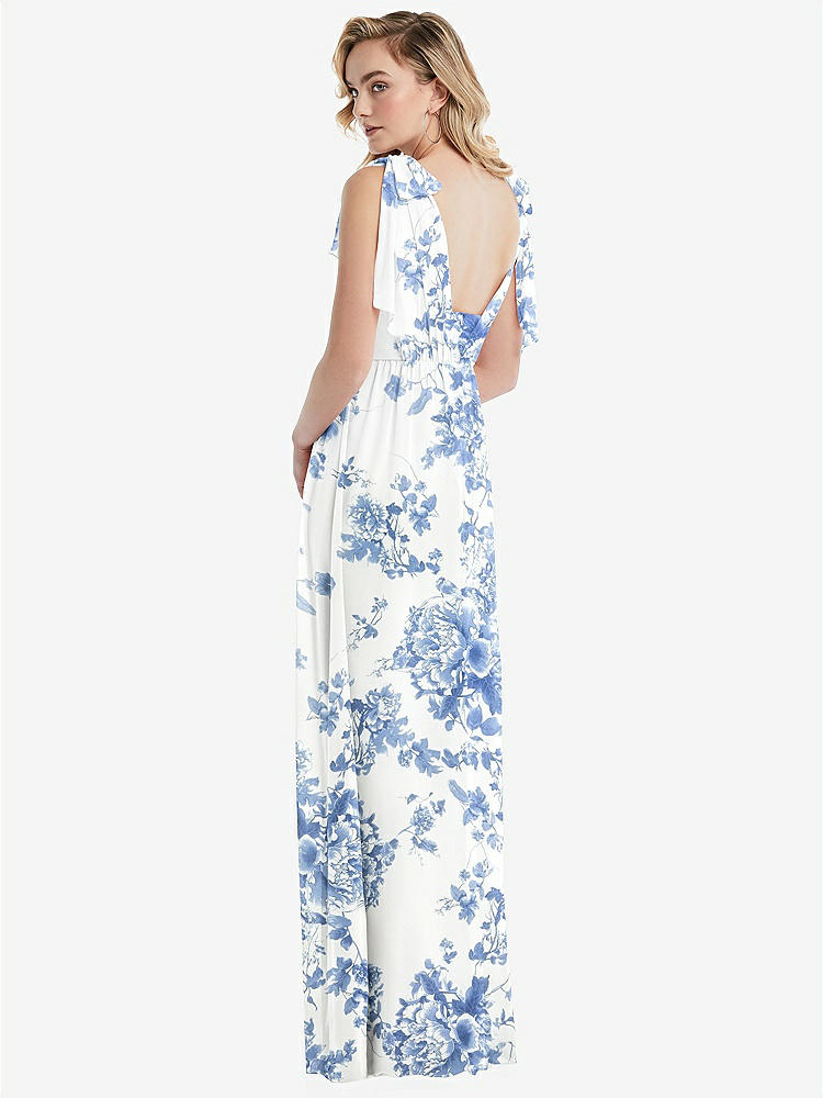 【NEW】【STYLE: TH095】エンパイア ウエスト シャイレッド スカート コンバーチブル サッシ ネクタイ マキシ ドレス【COLOR: Cottage Rose Dusk Blue】【SIZE: 00-30W】