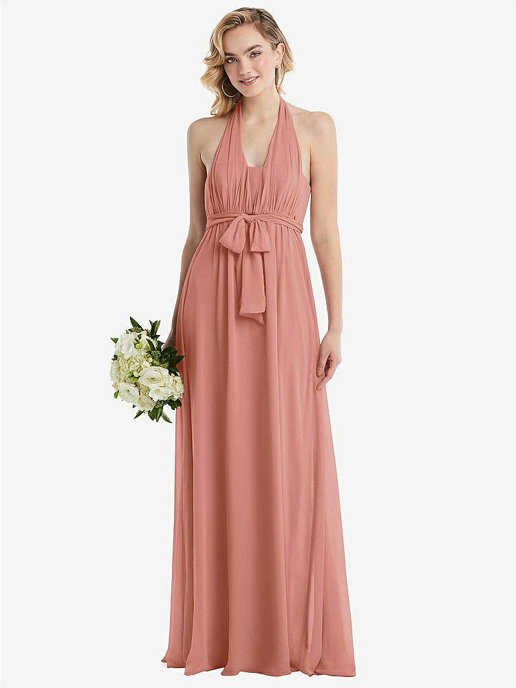【NEW】【STYLE: TH095】エンパイア ウエスト シャイレッド スカート コンバーチブル サッシ ネクタイ マキシ ドレス【COLOR: Desert Rose】【SIZE: 00-30W】