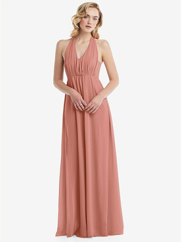 【NEW】【STYLE: TH095】エンパイア ウエスト シャイレッド スカート コンバーチブル サッシ ネクタイ マキシ ドレス【COLOR: Desert Rose】【SIZE: 00-30W】