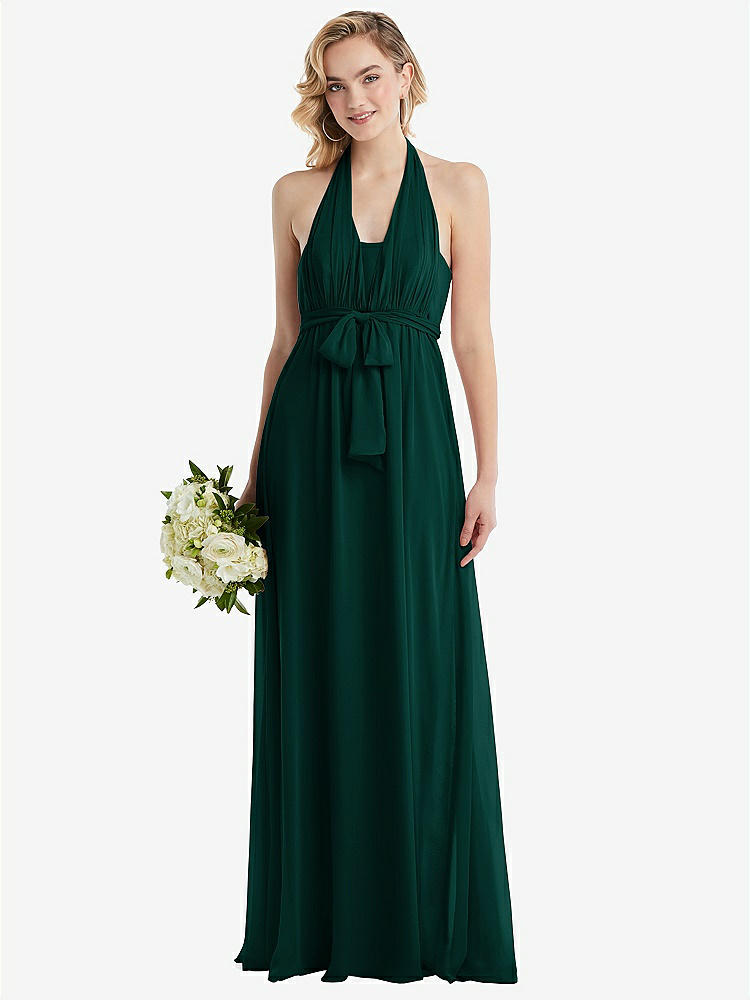 【NEW】【STYLE: TH095】エンパイア ウエスト シャイレッド スカート コンバーチブル サッシ ネクタイ マキシ ドレス【COLOR: Evergreen】【SIZE: 00-30W】