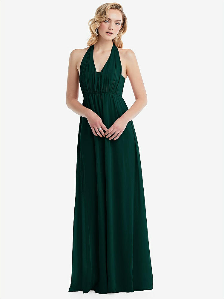 【NEW】【STYLE: TH095】エンパイア ウエスト シャイレッド スカート コンバーチブル サッシ ネクタイ マキシ ドレス【COLOR: Evergreen】【SIZE: 00-30W】