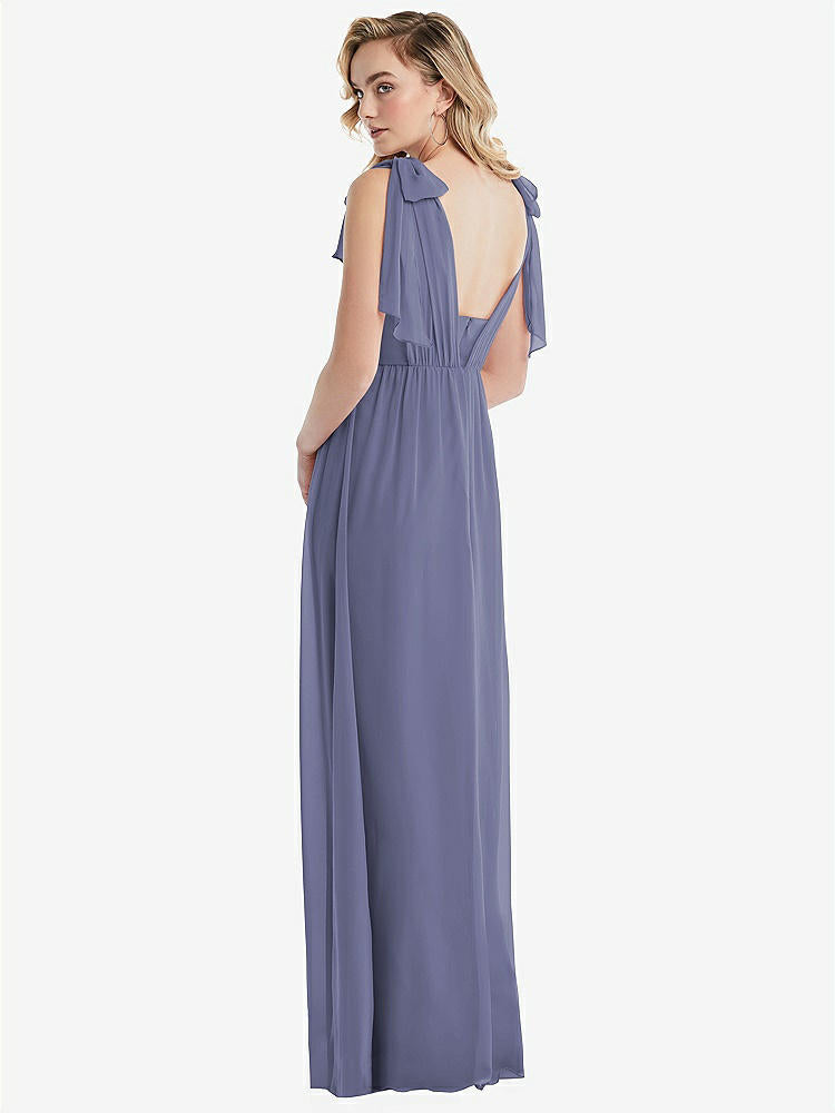 【STYLE: TH095】Empire Waist Shirred Skirt Convertible Sash Tie Maxi Dress【COLOR: French Blue】