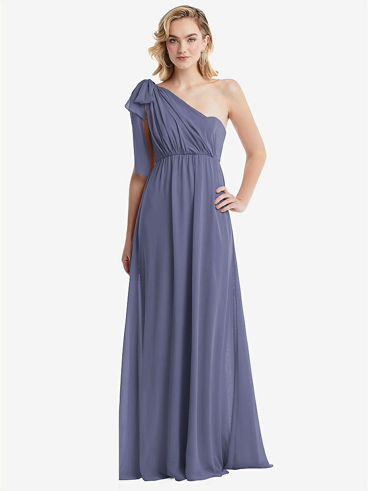 【STYLE: TH095】Empire Waist Shirred Skirt Convertible Sash Tie Maxi Dress【COLOR: French Blue】