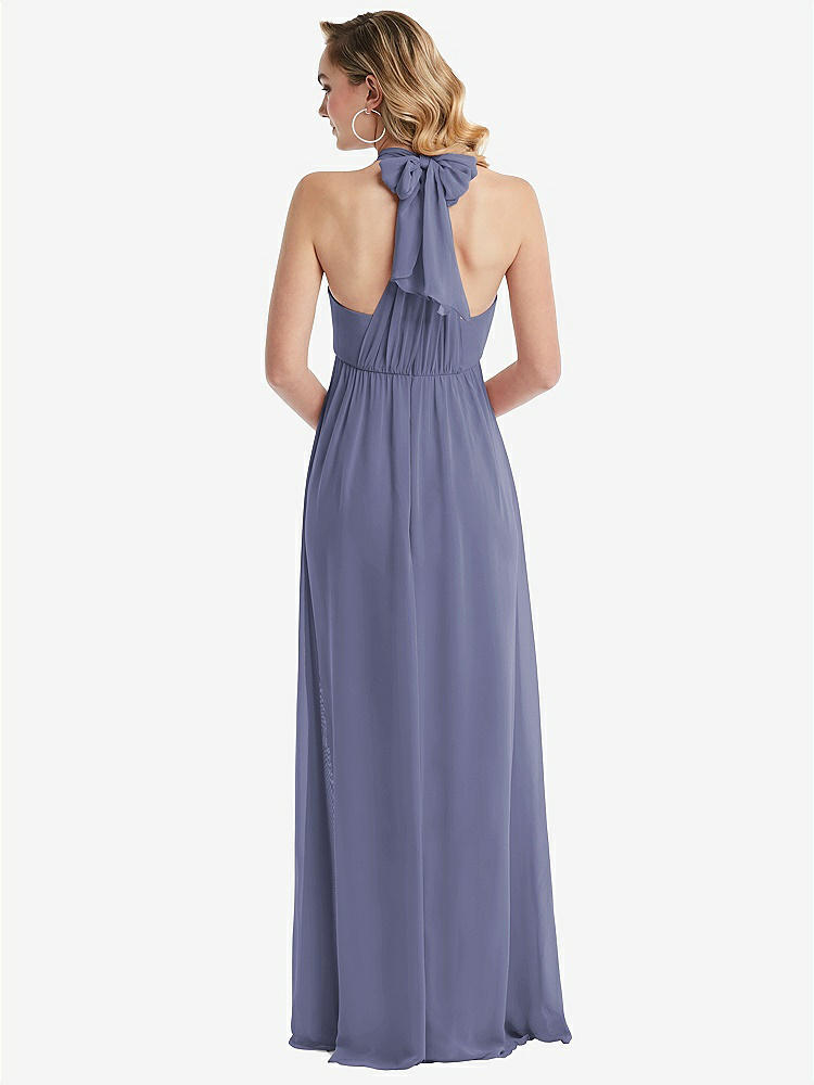 【STYLE: TH095】Empire Waist Shirred Skirt Convertible Sash Tie Maxi Dress【COLOR: French Blue】