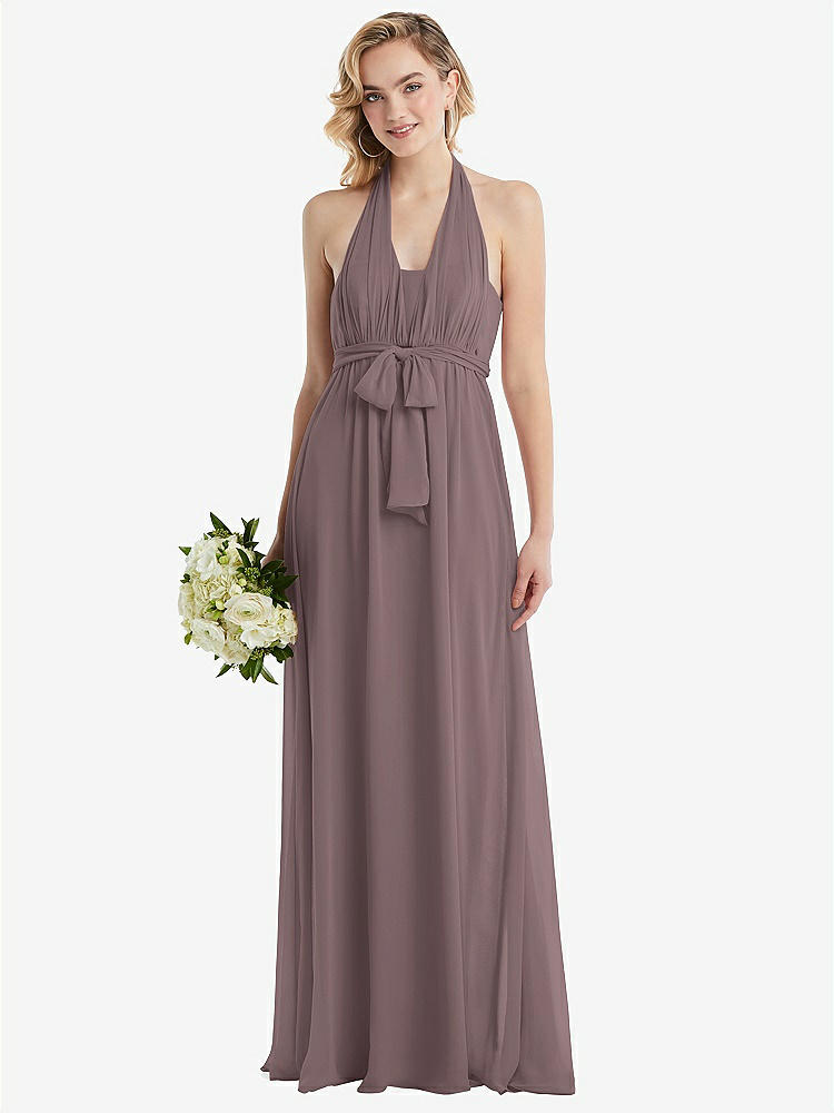【NEW】【STYLE: TH095】エンパイア ウエスト シャイレッド スカート コンバーチブル サッシ ネクタイ マキシ ドレス【COLOR: French Truffle】【SIZE: 00-30W】