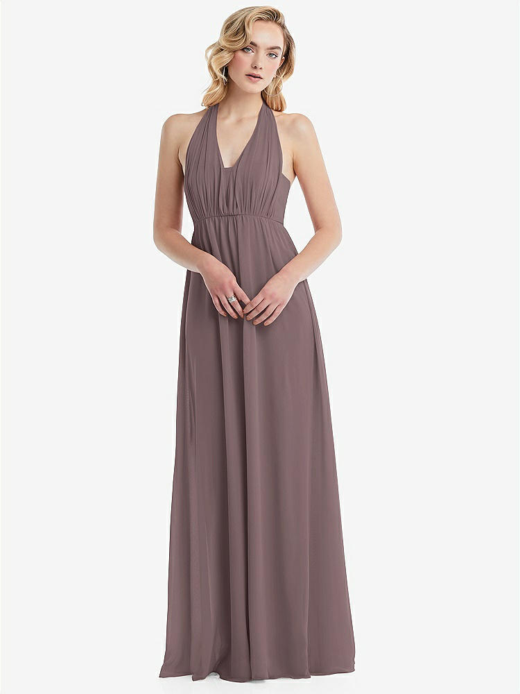 【NEW】【STYLE: TH095】エンパイア ウエスト シャイレッド スカート コンバーチブル サッシ ネクタイ マキシ ドレス【COLOR: French Truffle】【SIZE: 00-30W】