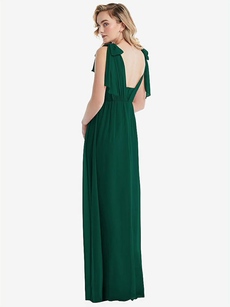 【STYLE: TH095】Empire Waist Shirred Skirt Convertible Sash Tie Maxi Dress【COLOR: Hunter Green】