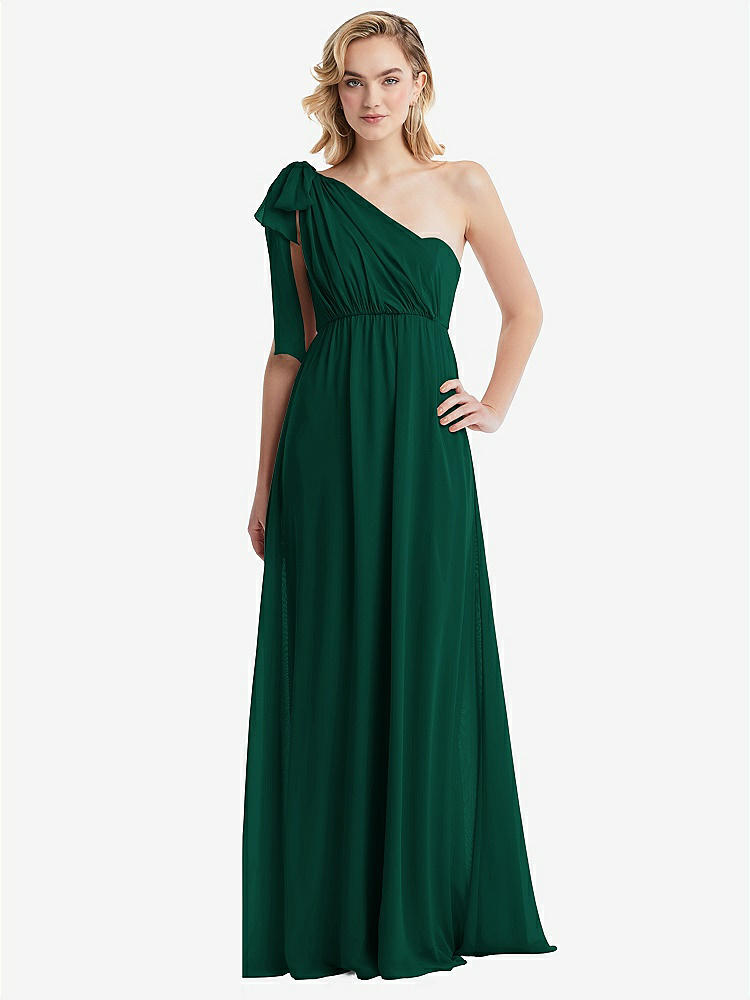 【STYLE: TH095】Empire Waist Shirred Skirt Convertible Sash Tie Maxi Dress【COLOR: Hunter Green】