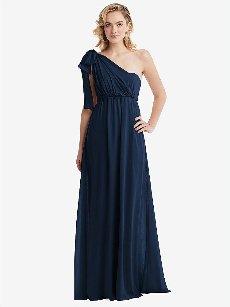 【STYLE: TH095】Empire Waist Shirred Skirt Convertible Sash Tie Maxi Dress【COLOR: Midnight Navy】