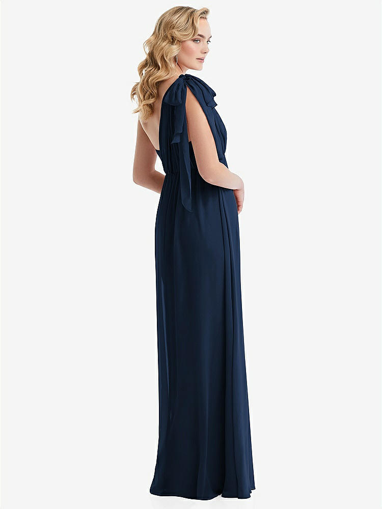 【STYLE: TH095】Empire Waist Shirred Skirt Convertible Sash Tie Maxi Dress【COLOR: Midnight Navy】