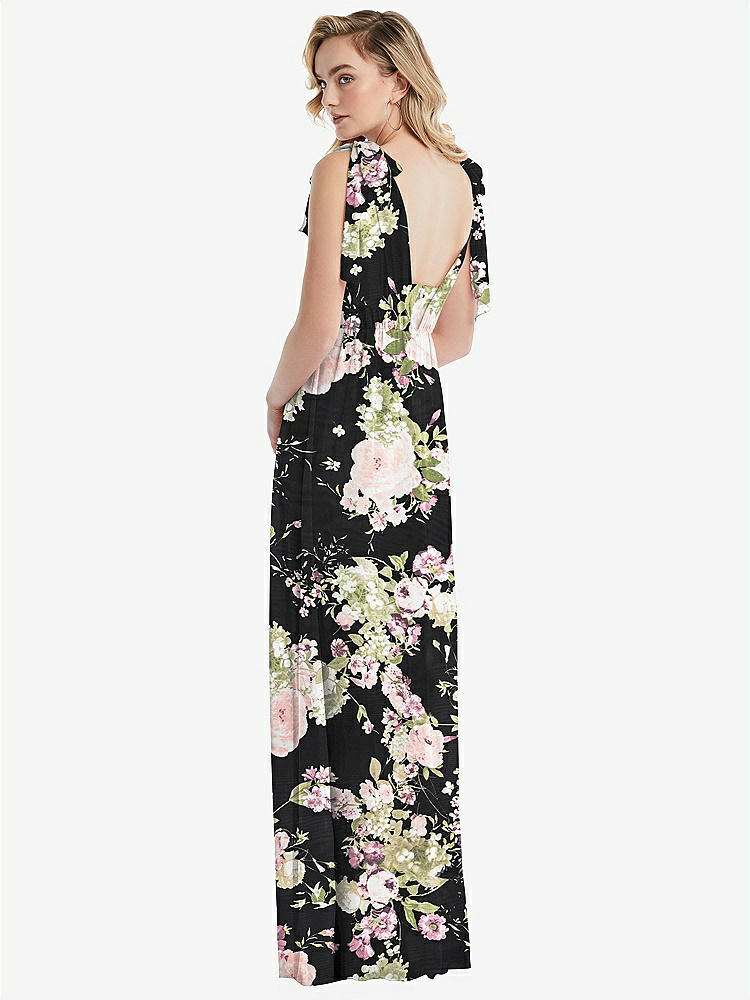 【NEW】【STYLE: TH095】エンパイア ウエスト シャイレッド スカート コンバーチブル サッシ ネクタイ マキシ ドレス【COLOR: Noir Garden】【SIZE: 00-30W】