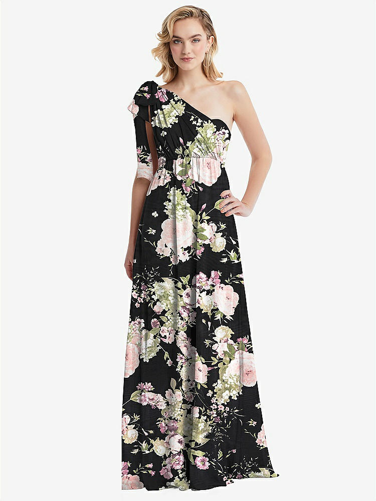【NEW】【STYLE: TH095】エンパイア ウエスト シャイレッド スカート コンバーチブル サッシ ネクタイ マキシ ドレス【COLOR: Noir Garden】【SIZE: 00-30W】