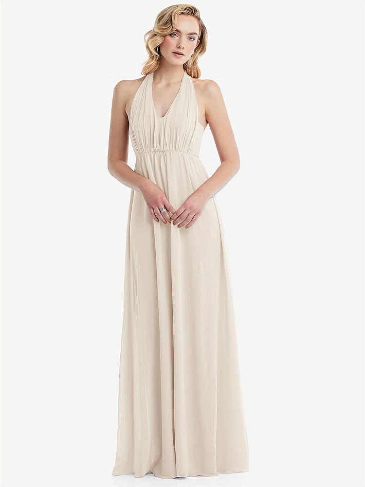 【NEW】【STYLE: TH095】エンパイア ウエスト シャイレッド スカート コンバーチブル サッシ ネクタイ マキシ ドレス【COLOR: Oat】【SIZE: 00-30W】