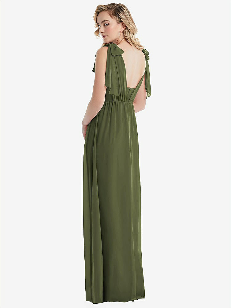 【STYLE: TH095】Empire Waist Shirred Skirt Convertible Sash Tie Maxi Dress【COLOR: Olive Green】