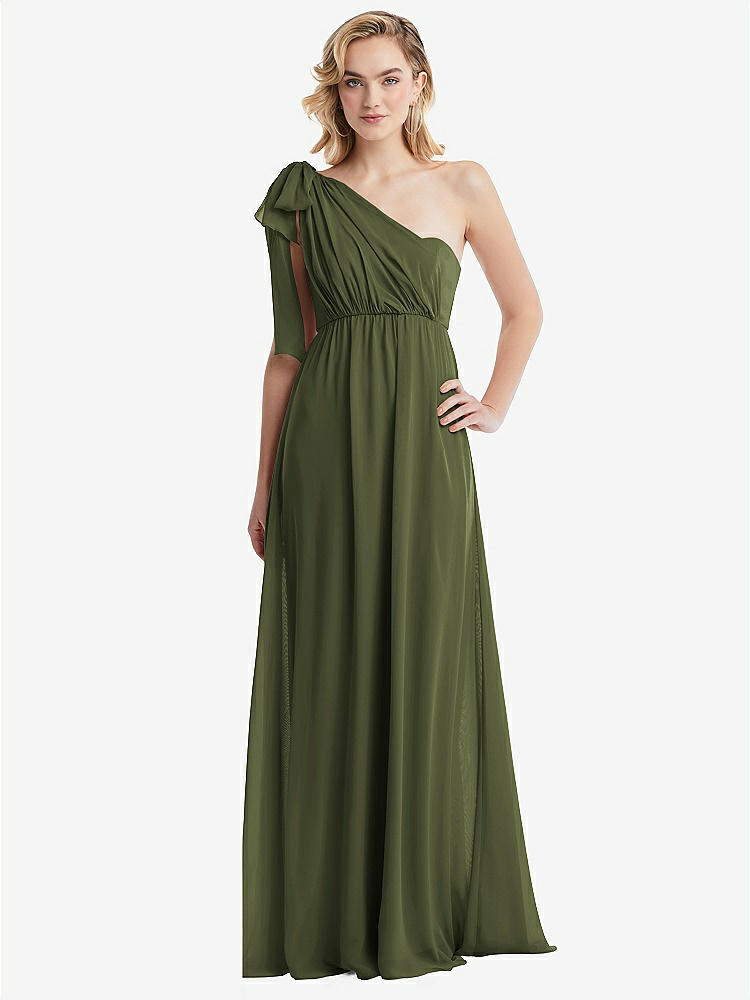 【STYLE: TH095】Empire Waist Shirred Skirt Convertible Sash Tie Maxi Dress【COLOR: Olive Green】