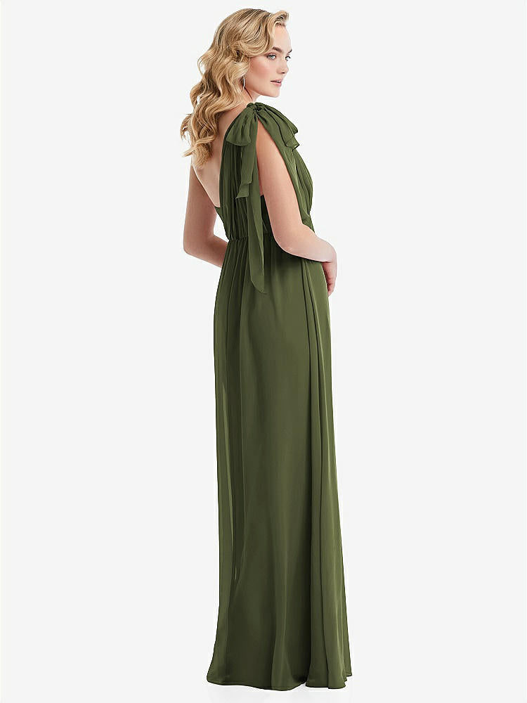 【STYLE: TH095】Empire Waist Shirred Skirt Convertible Sash Tie Maxi Dress【COLOR: Olive Green】