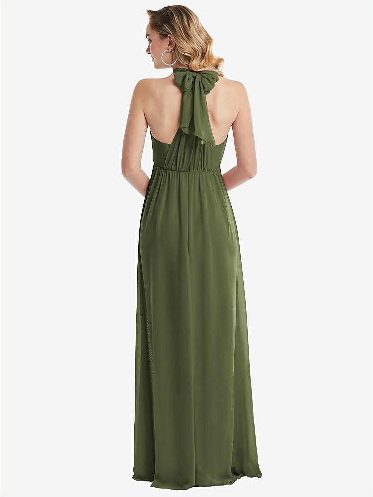 【STYLE: TH095】Empire Waist Shirred Skirt Convertible Sash Tie Maxi Dress【COLOR: Olive Green】