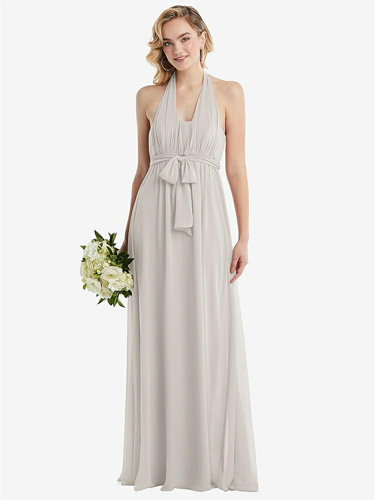 【NEW】【STYLE: TH095】エンパイア ウエスト シャイレッド スカート コンバーチブル サッシ ネクタイ マキシ ドレス【COLOR: Oyster】【SIZE: 00-30W】