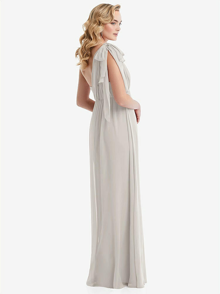 【NEW】【STYLE: TH095】エンパイア ウエスト シャイレッド スカート コンバーチブル サッシ ネクタイ マキシ ドレス【COLOR: Oyster】【SIZE: 00-30W】
