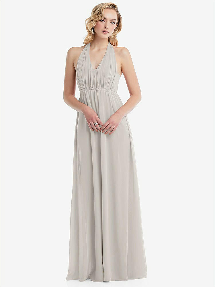 【NEW】【STYLE: TH095】エンパイア ウエスト シャイレッド スカート コンバーチブル サッシ ネクタイ マキシ ドレス【COLOR: Oyster】【SIZE: 00-30W】