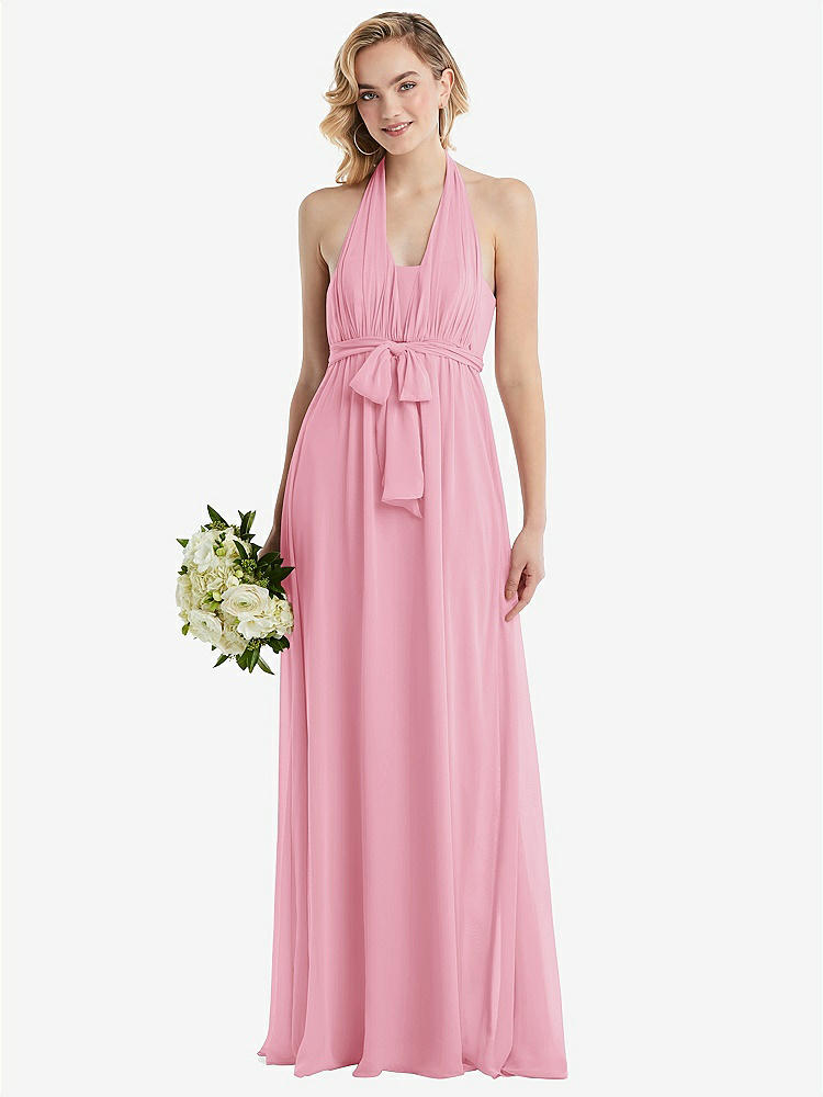 【NEW】【STYLE: TH095】エンパイア ウエスト シャイレッド スカート コンバーチブル サッシ ネクタイ マキシ ドレス【COLOR: Peony Pink】【SIZE: 00-30W】